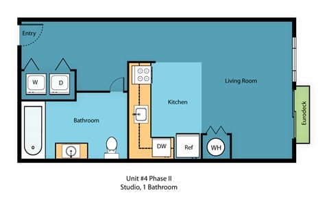 Floor plan for studio, 1 bath, 497 sqft